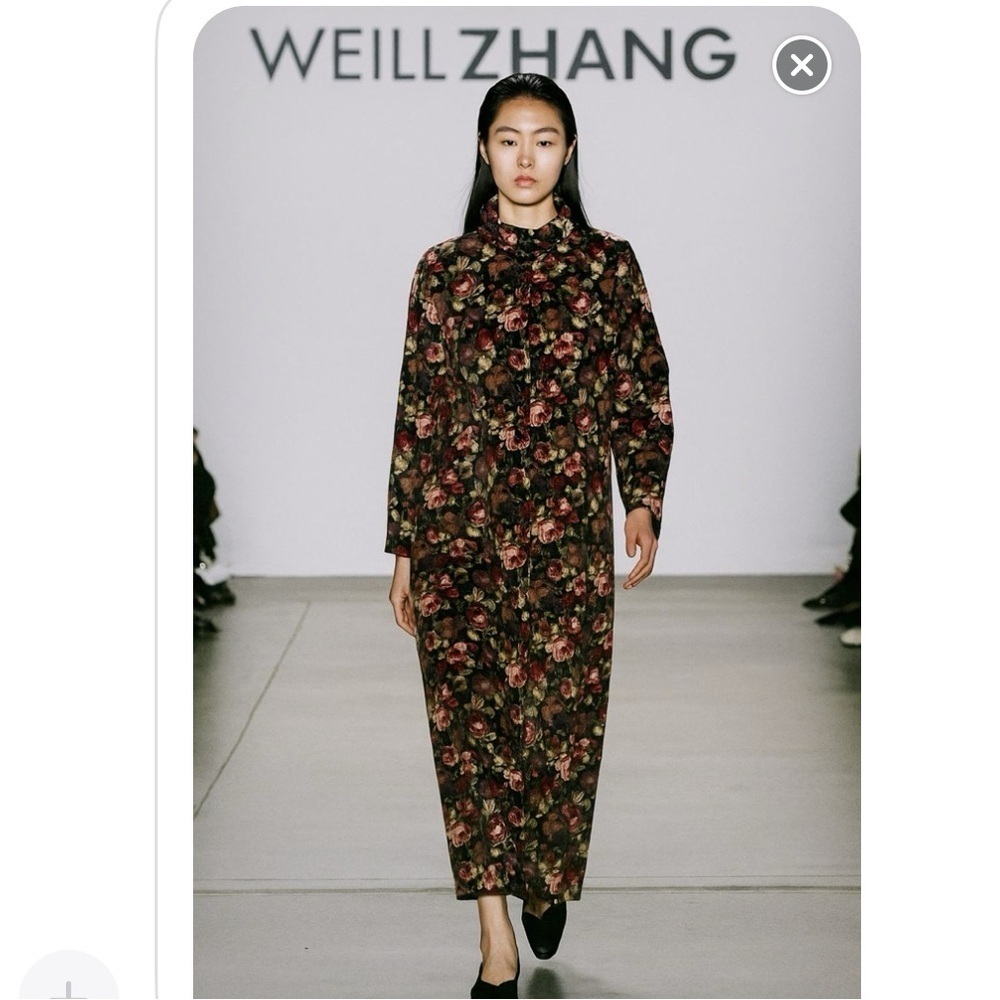 WEILI ZHENG Runway Velvet Floral Button Front Maxi Dress Duster Coat Large - Picture 2 of 13